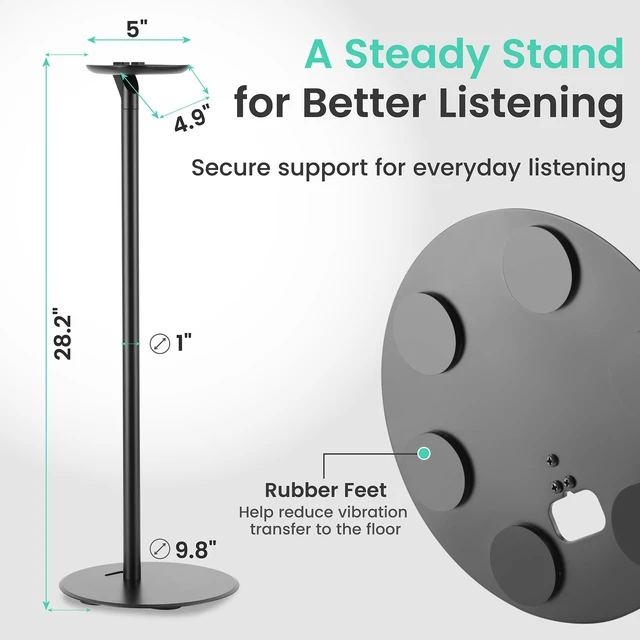 Alt view image 3 of 7 - Floor Stand for Sonos One, SL, Play:1, 2 Pack, Black Fixed height floor stand for Sonos One, One SL, Play:1, sold as a pair of two stands, 28.2" Tall, Built in Cable Management
