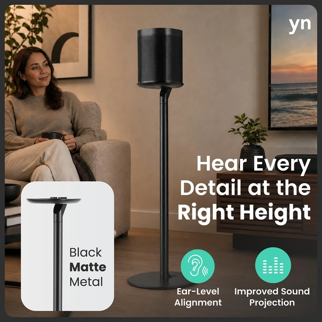 Alt view image 4 of 7 - Floor Stand for Sonos One, SL, Play:1, 2 Pack, Black Fixed height floor stand for Sonos One, One SL, Play:1, sold as a pair of two stands, 28.2" Tall, Built in Cable Management
