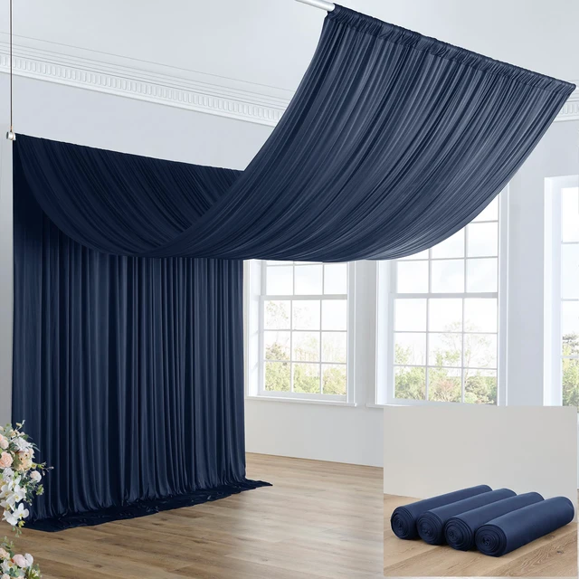 Main image of 20ft×20ft Navy Blue Ceiling Drapes for Weddings Parties,4 Panels 5×20ft Long Ceiling Curtain for Tent Canopy,Wrinkle Free Silk Easy to Draping&Hang Navy Drapes for Event Church Stage Photo Bedroom