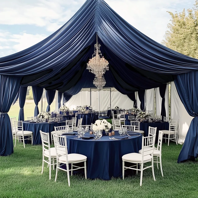 Alt view image 2 of 7 - 20ft×20ft Navy Blue Ceiling Drapes for Weddings Parties,4 Panels 5×20ft Long Ceiling Curtain for Tent Canopy,Wrinkle Free Silk Easy to Draping&Hang Navy Drapes for Event Church Stage Photo Bedroom