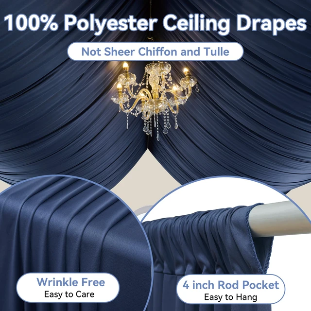 Alt view image 3 of 7 - 20ft×20ft Navy Blue Ceiling Drapes for Weddings Parties,4 Panels 5×20ft Long Ceiling Curtain for Tent Canopy,Wrinkle Free Silk Easy to Draping&Hang Navy Drapes for Event Church Stage Photo Bedroom