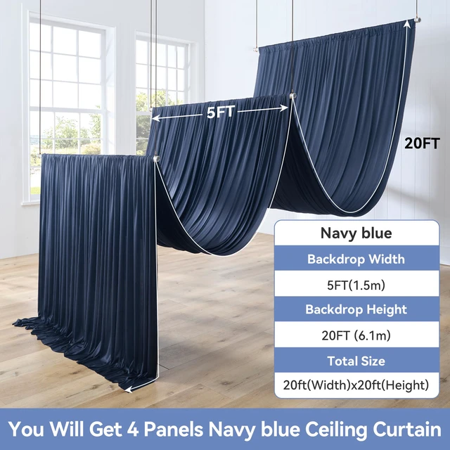 Alt view image 5 of 7 - 20ft×20ft Navy Blue Ceiling Drapes for Weddings Parties,4 Panels 5×20ft Long Ceiling Curtain for Tent Canopy,Wrinkle Free Silk Easy to Draping&Hang Navy Drapes for Event Church Stage Photo Bedroom