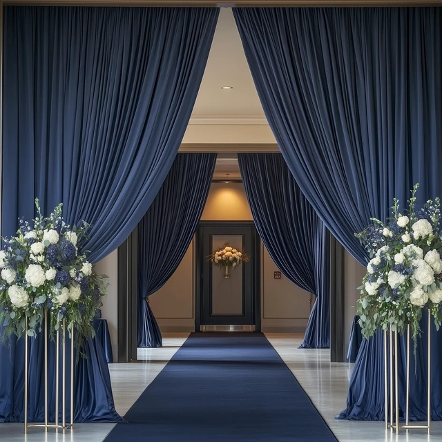 Alt view image 4 of 7 - 20ft×20ft Navy Blue Ceiling Drapes for Weddings Parties,4 Panels 5×20ft Long Ceiling Curtain for Tent Canopy,Wrinkle Free Silk Easy to Draping&Hang Navy Drapes for Event Church Stage Photo Bedroom