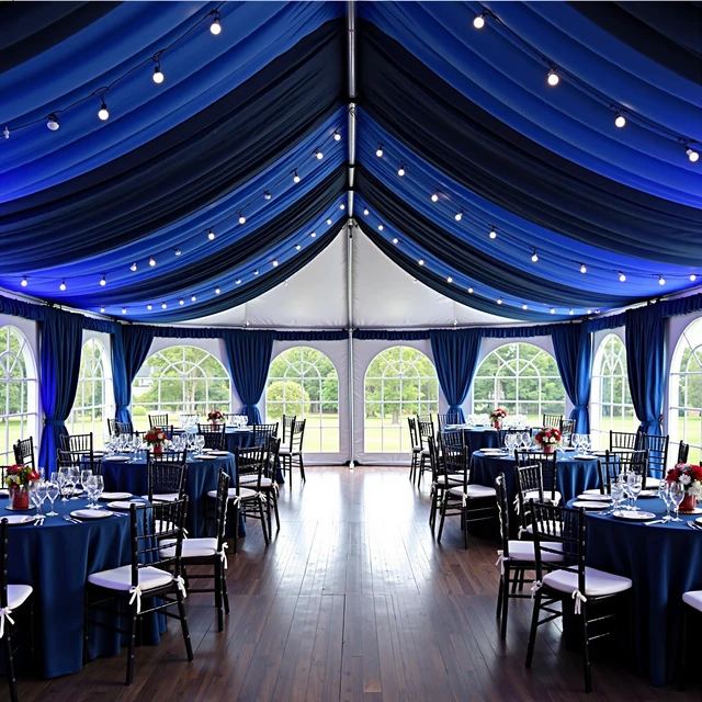 Alt view image 7 of 7 - 20ft×20ft Navy Blue Ceiling Drapes for Weddings Parties,4 Panels 5×20ft Long Ceiling Curtain for Tent Canopy,Wrinkle Free Silk Easy to Draping&Hang Navy Drapes for Event Church Stage Photo Bedroom