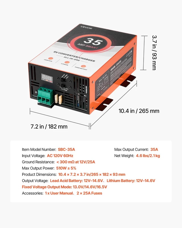 Alt view image 7 of 7 - RV Power Converter, 35 Amp, 110V AC to 12V DC RV Converter Battery Charger, 4 Stage Smart Charging, 13V to 16.5V Operating Range, Compatible with Lithium Lead Acid Battery, for Camper Trailer