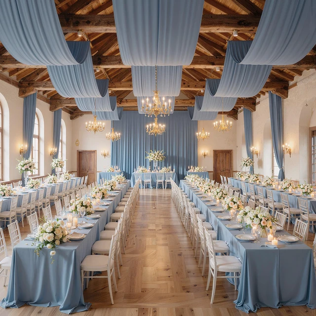 Alt view image 3 of 7 - 20ft×20ft Dusty Blue Ceiling Drapes for Weddings Parties, 2 Panels 5×20ft Long Dusty Blue Ceiling Curtain for Tent Canopy,Wrinkle Free Silk Draping Fabric Drapes for Event Church Stage Photo Decor