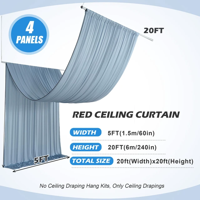 Alt view image 5 of 7 - 20ft×20ft Dusty Blue Ceiling Drapes for Weddings Parties, 2 Panels 5×20ft Long Dusty Blue Ceiling Curtain for Tent Canopy,Wrinkle Free Silk Draping Fabric Drapes for Event Church Stage Photo Decor