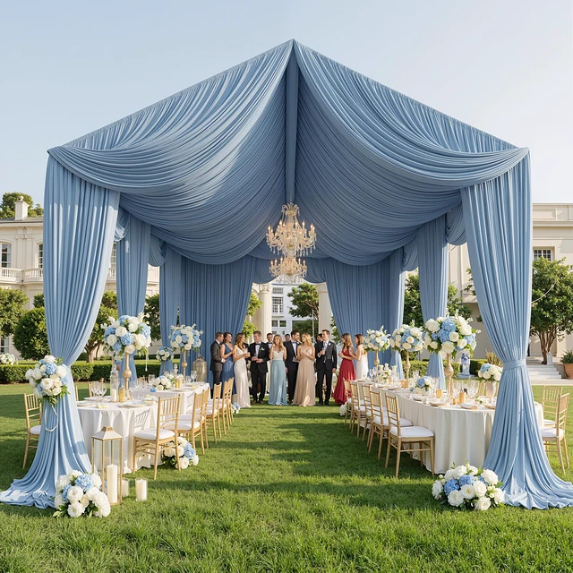 Alt view image 7 of 7 - 20ft×20ft Dusty Blue Ceiling Drapes for Weddings Parties, 2 Panels 5×20ft Long Dusty Blue Ceiling Curtain for Tent Canopy,Wrinkle Free Silk Draping Fabric Drapes for Event Church Stage Photo Decor