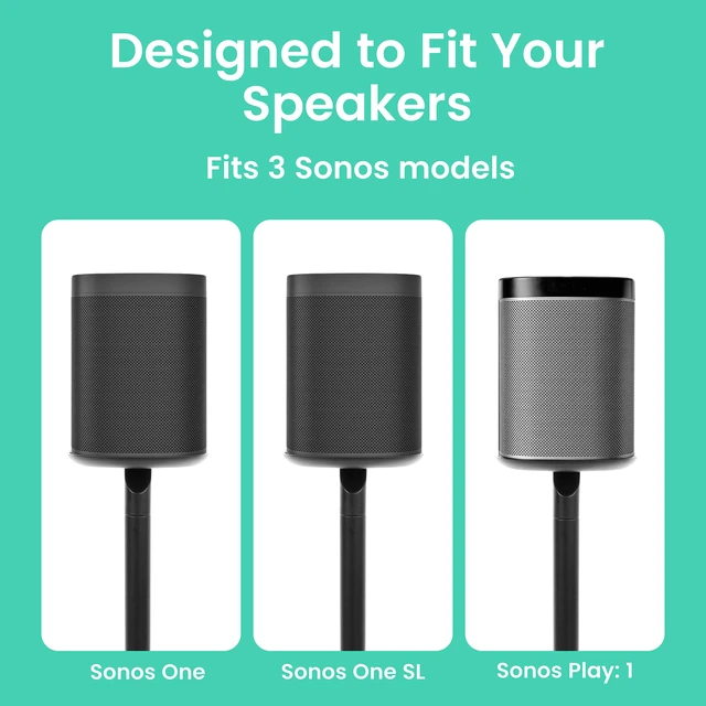 Alt view image 7 of 7 - Floor Stand for Sonos One, SL, Play:1, 2 Pack, Black Fixed height floor stand for Sonos One, One SL, Play:1, sold as a pair of two stands, 28.2" Tall, Built in Cable Management