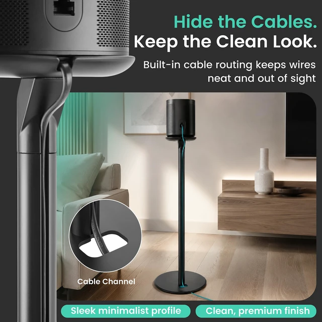 Alt view image 5 of 7 - Floor Stand for Sonos One, SL, Play:1, 2 Pack, Black Fixed height floor stand for Sonos One, One SL, Play:1, sold as a pair of two stands, 28.2" Tall, Built in Cable Management