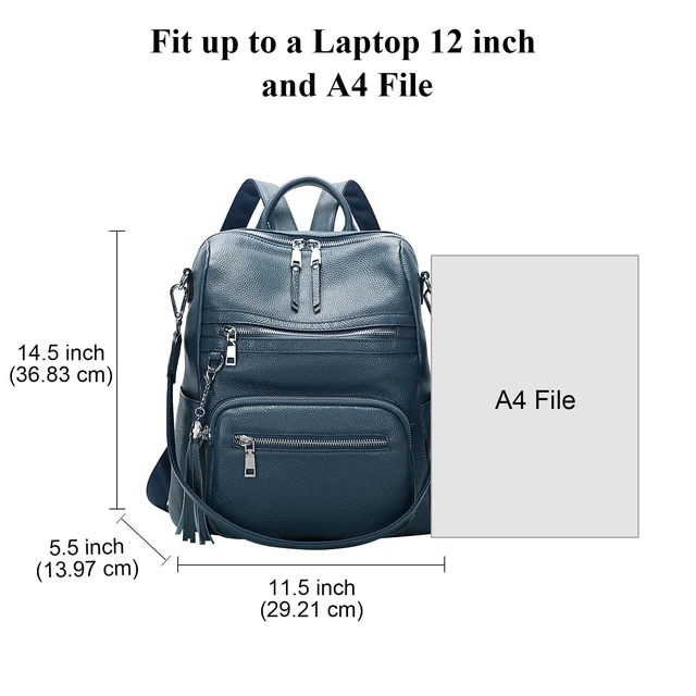 Alt view image 5 of 6 - Genuine Leather Backpack for Women Soft Large Shoulder Bag Fits 11" ipad, Multi-pockets, Large Capacity Casual Shoulder Daypack for Daily Use, Travel, Commute, S106 Indigo Blue