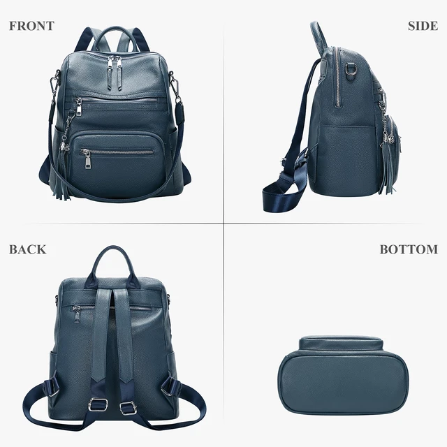 Alt view image 4 of 6 - Genuine Leather Backpack for Women Soft Large Shoulder Bag Fits 11" ipad, Multi-pockets, Large Capacity Casual Shoulder Daypack for Daily Use, Travel, Commute, S106 Indigo Blue