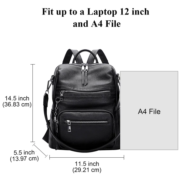 Alt view image 5 of 6 - Genuine Leather Backpack for Women Soft Large Shoulder Bag Fits 11" ipad, Multi-pockets, Large Capacity Casual Shoulder Daypack for Daily Use, Travel, Commute, S106 Black