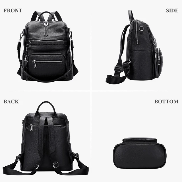 Alt view image 4 of 6 - Genuine Leather Backpack for Women Soft Large Shoulder Bag Fits 11" ipad, Multi-pockets, Large Capacity Casual Shoulder Daypack for Daily Use, Travel, Commute, S106 Black