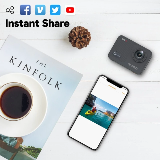 Alt view image 7 of 7 - V50X Native 4K30fps WiFi Action Camera with EIS Touch Screen 4X Zoom 131 feet Waterproof Camera Support External Mic Remote Control with Helmet Accessories (Without 64GB MicroSD Card)