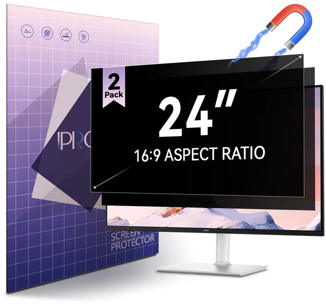 Main image of 2 Pack 24 inch Magnetic Privacy Screen For 16:9 Computer Monitor Easy Snap On Install, Anti-Glare & Blue Light Filter & Spy Protector, Matte Privacy Shield Support 24" Curved & Flat Screen