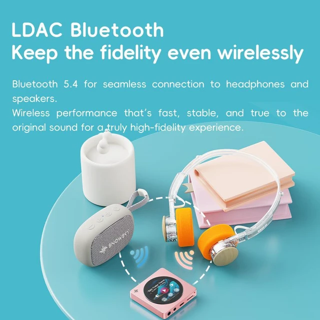 Alt view image 4 of 7 - DISC Portable HiFi Music Player, Dual DAC Digital Audio Player with 3.5mm & 4.4mm Outputs, Bluetooth 5.4 LDAC,Touchscreen (Pink)