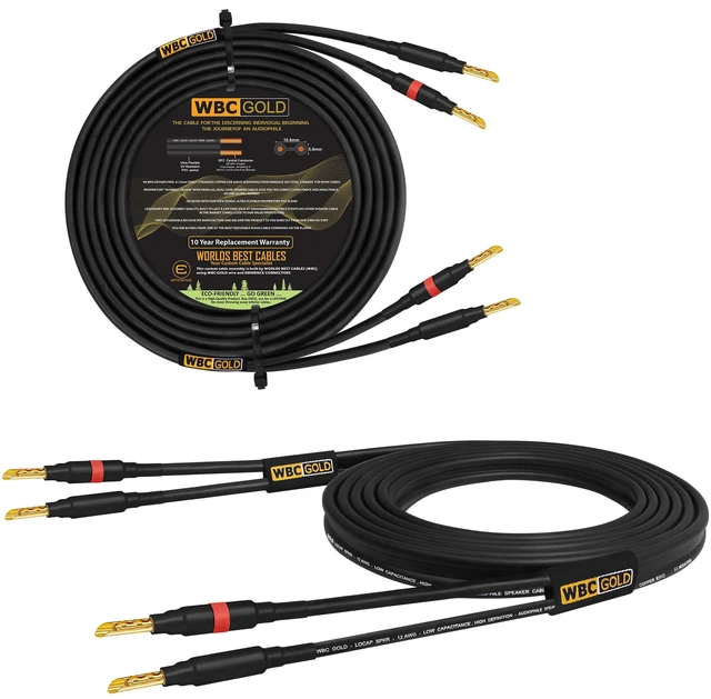 Main image of 25 Foot WBC-GOLD-LOCAP-SPKR-12 AWG - Low-Capacitance - Low-Inductance - High Purity OFC - Audiophile HiFi Speaker Cable Pair with Eminence Gold Banana Plugs