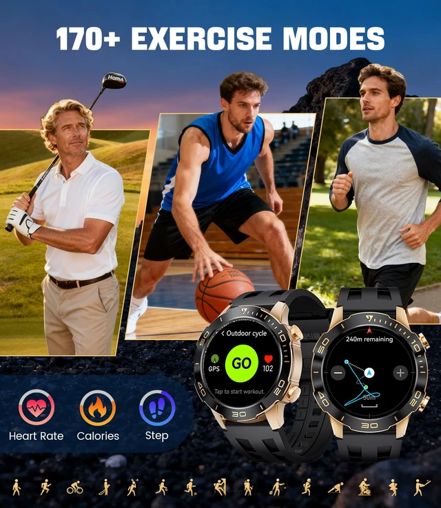 Alt view image 6 of 7 - Smart Watches for Men(40mm) for Android iPhone,Men's Smartwatch Amoled Display,IP68 Waterproof Fitness Watch with Heart Rate/Blood Pressure/SpO2/Sleep Monitor,100+ Sport Modes,Rose Black