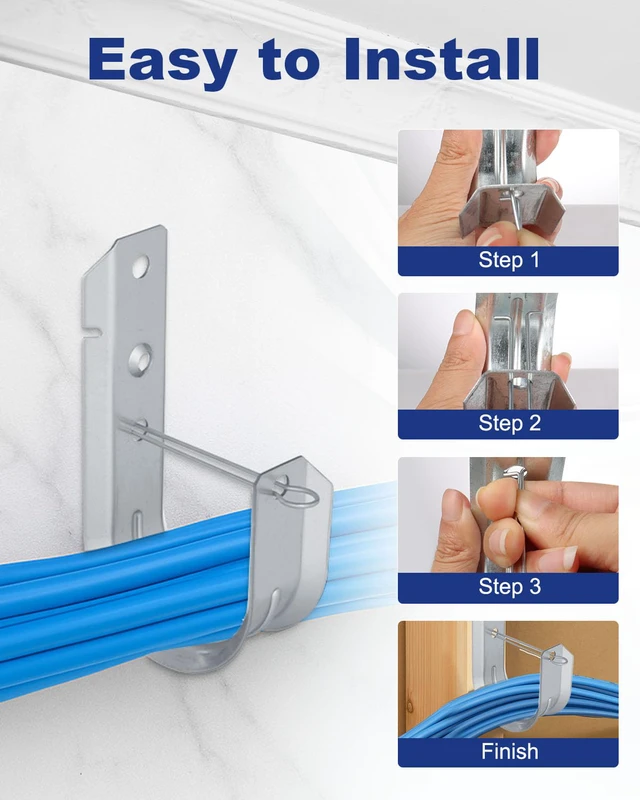 Alt view image 6 of 7 - 100 Pcs 2" J Hooks, Galvanized Steel Cable Hook for Cable Management Heavy Duty Wall Mount Cable Support J Hook with Retainer Clip for Cable Management