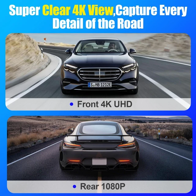 Alt view image 2 of 7 - 4K Dash Cam Front and Rear, Dual Car Dash Camera with 5.8GHz WiFi & GPS, Dash Cam with 3.59" IPS Display, IR Night Vision, 24H Parking Monitor, G-Sensor, Seamless Loop Recording, 64GB SD Card Included