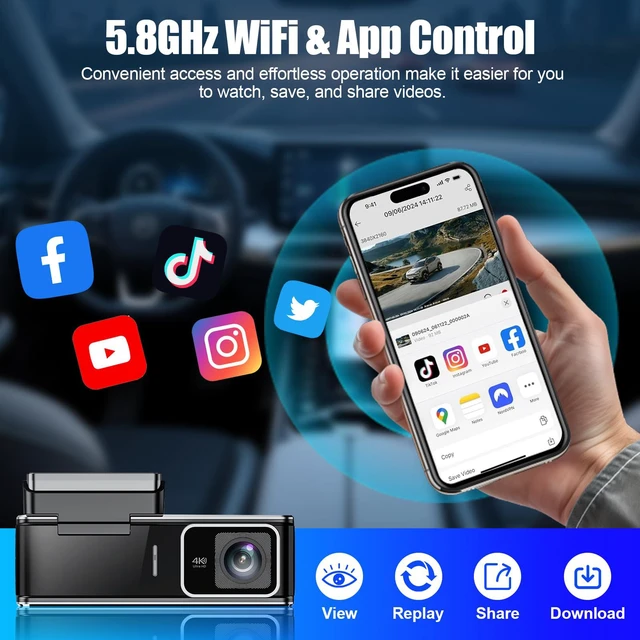 Alt view image 6 of 7 - 4K Dash Cam Front and Rear, Dual Car Dash Camera with 5.8GHz WiFi & GPS, Dash Cam with 3.59" IPS Display, IR Night Vision, 24H Parking Monitor, G-Sensor, Seamless Loop Recording, 64GB SD Card Included