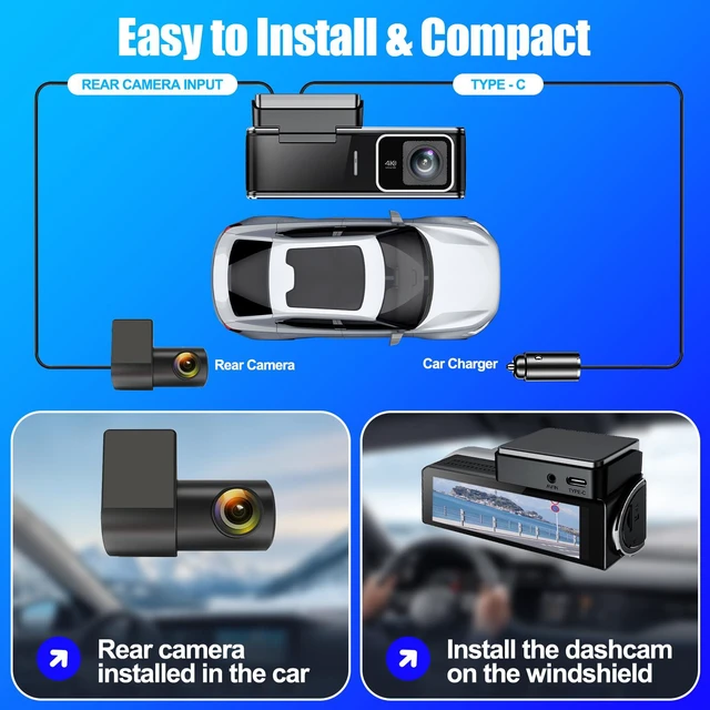 Alt view image 7 of 7 - 4K Dash Cam Front and Rear, Dual Car Dash Camera with 5.8GHz WiFi & GPS, Dash Cam with 3.59" IPS Display, IR Night Vision, 24H Parking Monitor, G-Sensor, Seamless Loop Recording, 64GB SD Card Included