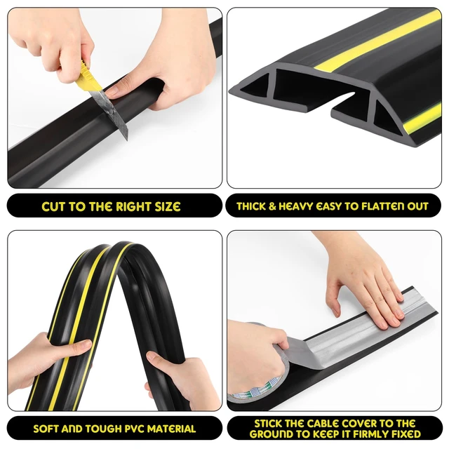 Alt view image 3 of 6 - 30 FT Floor Cable Cover Heavy Duty Cord Cover Protector Power Cable Protector Soft Extension, Organize and Protect Wire on Floor for Home Office or Outdoor Settings (Black, Yellow)