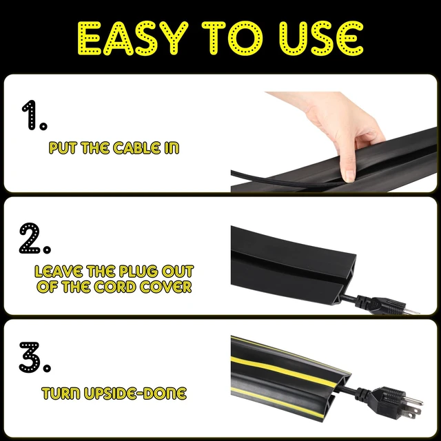 Alt view image 4 of 6 - 30 FT Floor Cable Cover Heavy Duty Cord Cover Protector Power Cable Protector Soft Extension, Organize and Protect Wire on Floor for Home Office or Outdoor Settings (Black, Yellow)
