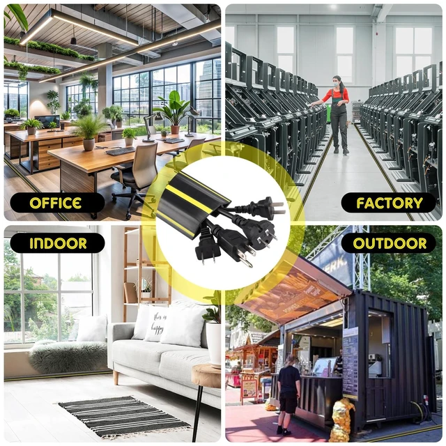 Alt view image 6 of 6 - 30 FT Floor Cable Cover Heavy Duty Cord Cover Protector Power Cable Protector Soft Extension, Organize and Protect Wire on Floor for Home Office or Outdoor Settings (Black, Yellow)