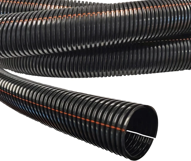 Main image of 3/8" UV Rated Flame Retardant Wire Loom Split Tubing - 100 Feet Outdoor UV Black Nylon Slit Corrugated Cable Sleeve. Cord and Wire Management. Electrical, Industral
