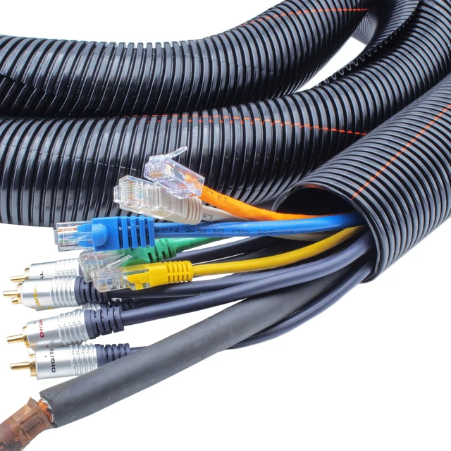 Alt view image 2 of 3 - 3/8" UV Rated Flame Retardant Wire Loom Split Tubing - 100 Feet Outdoor UV Black Nylon Slit Corrugated Cable Sleeve. Cord and Wire Management. Electrical, Industral