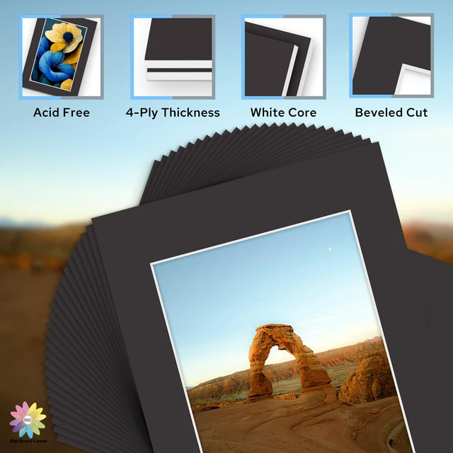 Alt view image 3 of 7 - Mat Board Center, 50 Pack 11x14 Mat with Backings+Bags for 8x10 Photo Black Acid Free, White Core, Kit Mat For Pictures, Photos,Prints & Art Framing