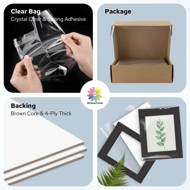 Alt view image 4 of 7 - Mat Board Center, 50 Pack 11x14 Mat with Backings+Bags for 8x10 Photo Black Acid Free, White Core, Kit Mat For Pictures, Photos,Prints & Art Framing