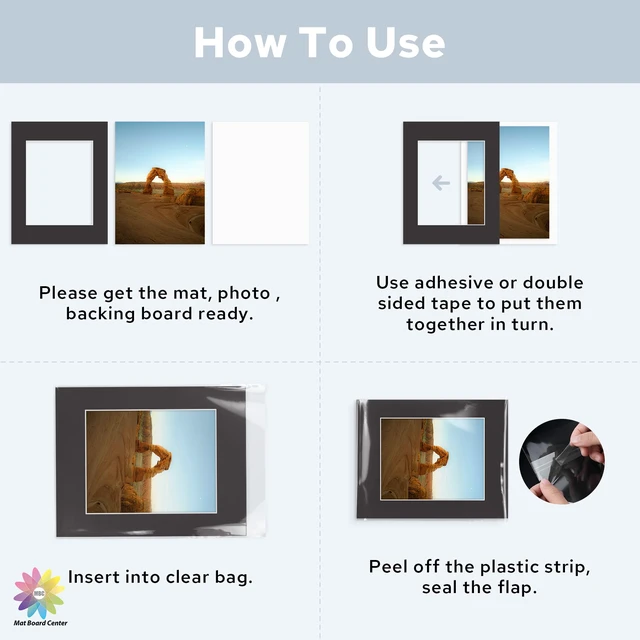 Alt view image 6 of 7 - Mat Board Center, 50 Pack 11x14 Mat with Backings+Bags for 8x10 Photo Black Acid Free, White Core, Kit Mat For Pictures, Photos,Prints & Art Framing