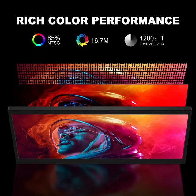 Alt view image 7 of 7 - 12.3 Inch Secondary Monitor, IPS Stretched Bar LCD Travel Display 1920 * 720 HDMI USBC, Mini Portable Monitor Metal Material for Laptop Computer Windows Aida64 GPU CPU RAM Monitoring,Built-in Speaker