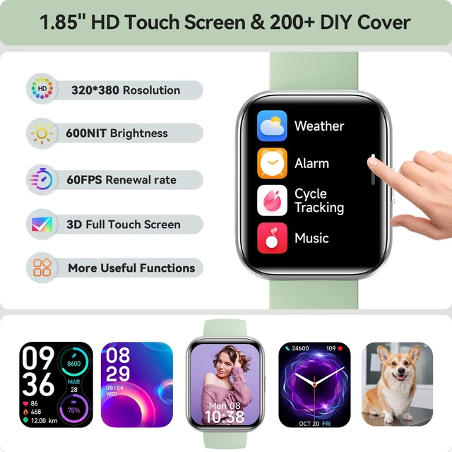 Alt view image 5 of 7 - Smart Watches for Women Men, 1.85" Smart Watch Compatible iPhone/Samsung/Android (Answer/Make), Fitness Tracker Watch with Heart Rate/Sleep Monitor, Smartwatch 3ATM Waterproof 120+ Sport Modes, Alexa