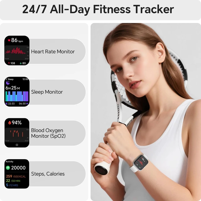 Alt view image 4 of 7 - Smart Watches for Women, 1.85" HD Smart Watch for Samsung/iPhone/Android, Fitness Tracker with 24/7 Heart Rate/Sleep/SpO2 Monitor, Smartwatch 120+ Sports Modes 3ATM Waterproof (White, 1.85)
