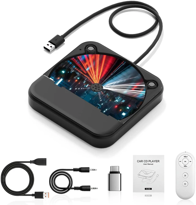Main image of External Portable CD Player for Car, Plug and Play Car CD Player with USB Port AUX Port, Universal USB Player for Vehicle, Laptop, TV, Computer, for Android 4.4 and Above Navigation