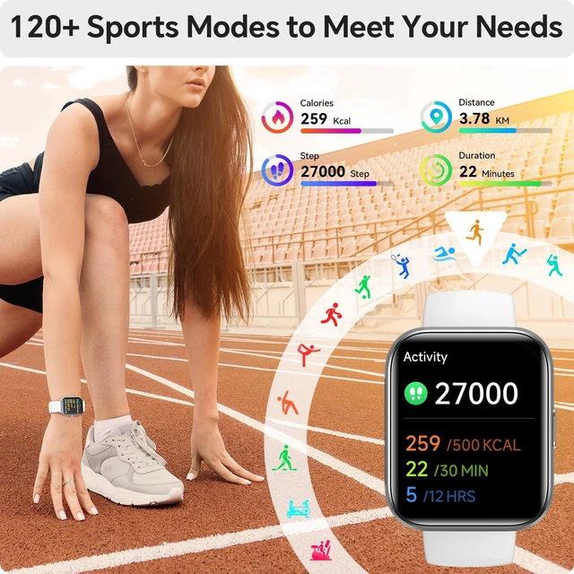Alt view image 6 of 7 - Smart Watches for Women, 1.85" HD Smart Watch for Samsung/iPhone/Android, Fitness Tracker with 24/7 Heart Rate/Sleep/SpO2 Monitor, Smartwatch 120+ Sports Modes 3ATM Waterproof (White, 1.85)