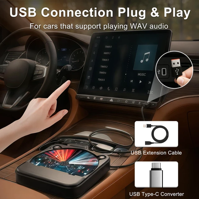 Alt view image 3 of 7 - External Portable CD Player for Car, Plug and Play Car CD Player with USB Port AUX Port, Universal USB Player for Vehicle, Laptop, TV, Computer, for Android 4.4 and Above Navigation