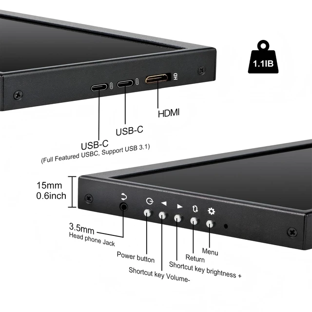 Alt view image 3 of 7 - 12.3 Inch Secondary Monitor, IPS Stretched Bar LCD Travel Display 1920 * 720 HDMI USBC, Mini Portable Monitor Metal Material for Laptop Computer Windows Aida64 GPU CPU RAM Monitoring,Built-in Speaker