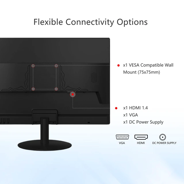 Alt view image 5 of 7 - 20" PC Monitor 1600x900 75Hz 5MS HDMI Monitor LED Viewing Angle 95° (Horizontal) with HDMI VGA Input, 76% sRGB, VESA Wall Mount, TN Panel, Black