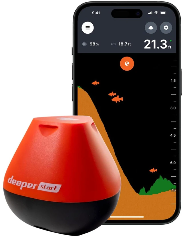 Main image of Start Fish Finder - Portable and Depth Finder for Recreational Fishing from Dock, Shore, Bank or Kayak Castable Smart Sonar with Free User Friendly App