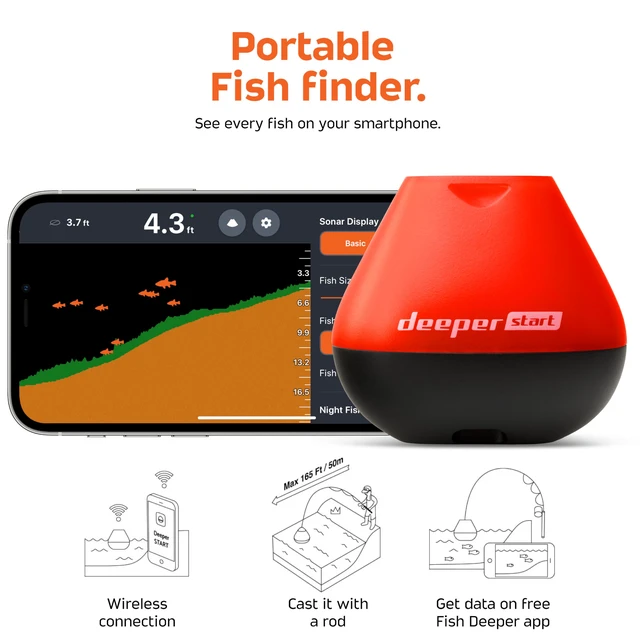 Alt view image 2 of 6 - Start Fish Finder - Portable and Depth Finder for Recreational Fishing from Dock, Shore, Bank or Kayak Castable Smart Sonar with Free User Friendly App