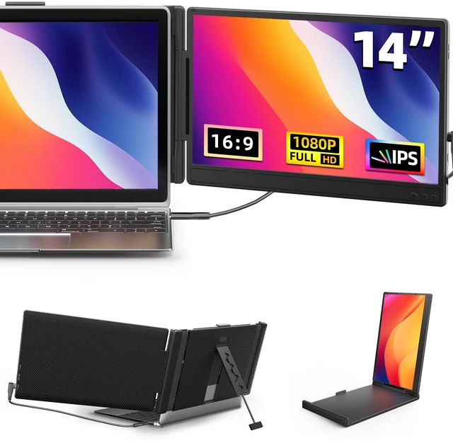 Main image of Laptop Screen Extender 14" - FHD 1080P IPS Laptop Monitor Extender Dual Screen, Portable Monitor for Laptops 13-17" with USB-C/HDMI Port, Built-in Speakers, Plug n Play for Mac, Win, Android