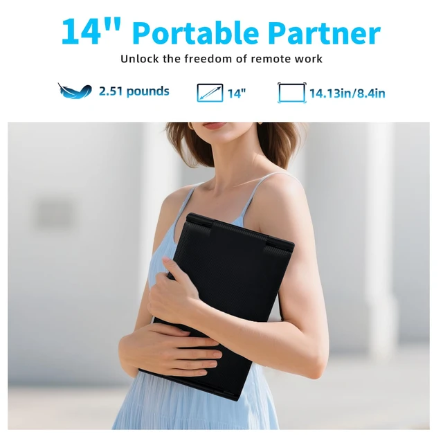 Alt view image 6 of 7 - Laptop Screen Extender 14" - FHD 1080P IPS Laptop Monitor Extender Dual Screen, Portable Monitor for Laptops 13-17" with USB-C/HDMI Port, Built-in Speakers, Plug n Play for Mac, Win, Android