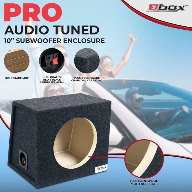 Alt view image 5 of 6 - Bbox Single 10 Inch Subwoofer Sealed Enclosure - Car Subwoofer Box & Enclosures - Premium Subwoofer Box Improves Audio Quality, Sound & Bass - Red & Black Spring Terminals - Charcoal
