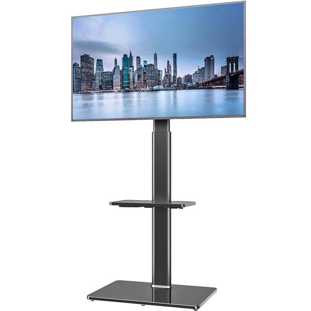 Main image of Universal Floor TV Stand with Mount for 19 to 43 inch Flat Screen TV, 100 Degree Swivel,Adjustable Height and Tilt Function, 2 Shelves Space Saving Standing TV Mount for Bedroom Living Room Corner