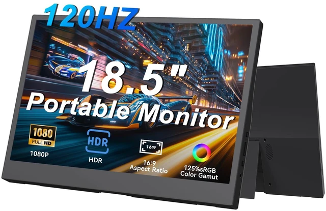 Main image of 18.5 Inch Large Portable Monitor for Laptop,Display,120Hz,1080P FHD IPS Portable Travel Second Screen Display for/Phone/Xbox PS4/5, 125% sRGB, Dual Speakers